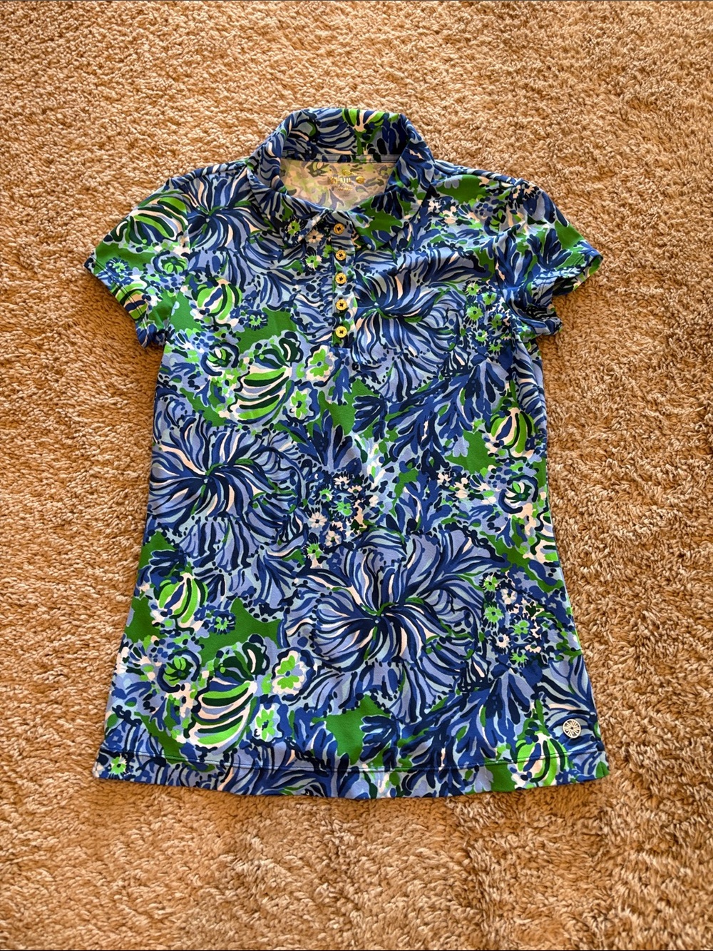 Lilly Pulitzer Luxletic Blue & Green Floral Polo Top